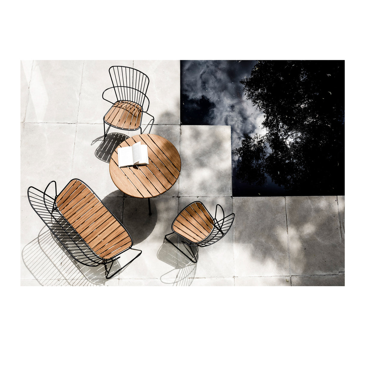 Houe CIRCUM Caf Table with Bamboo Top (Black, Powder Coated Steel Frame)