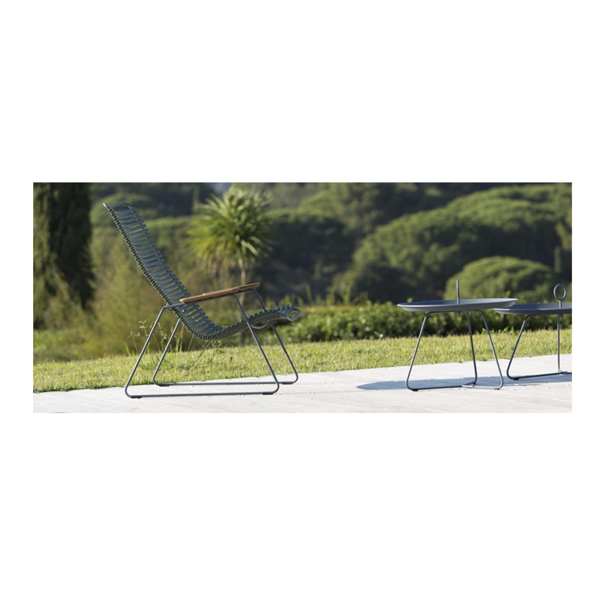 Houe CLICK Outdoor Lounge Chair with Bamboo Armrests (Black, Gray Steel Frame)