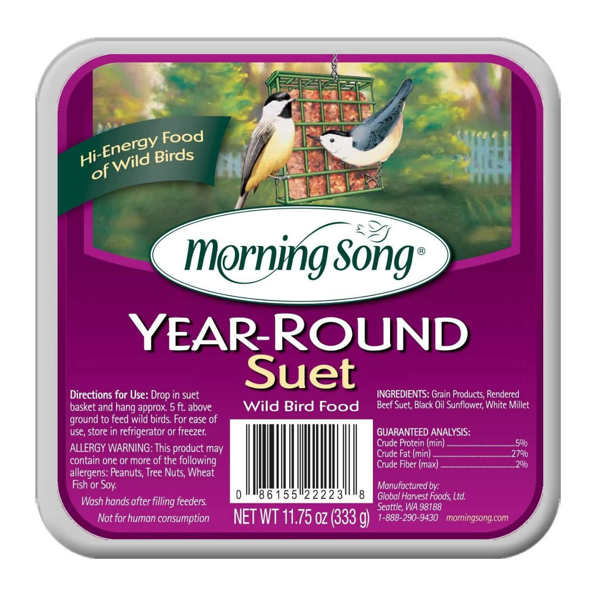 Morning Song 014192 11463 Year-Round Suet 11.75-Ounce Beef Flavor Wild Bird Food