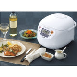 Zojirushi Micom Rice Cooker and Warmer (10-Cup/ Cool White) with Bowl and Spoon