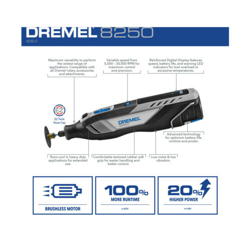 Dremel 8250 12V Lithium-Ion Battery Cordless Rotary Tool with Brushless Motor