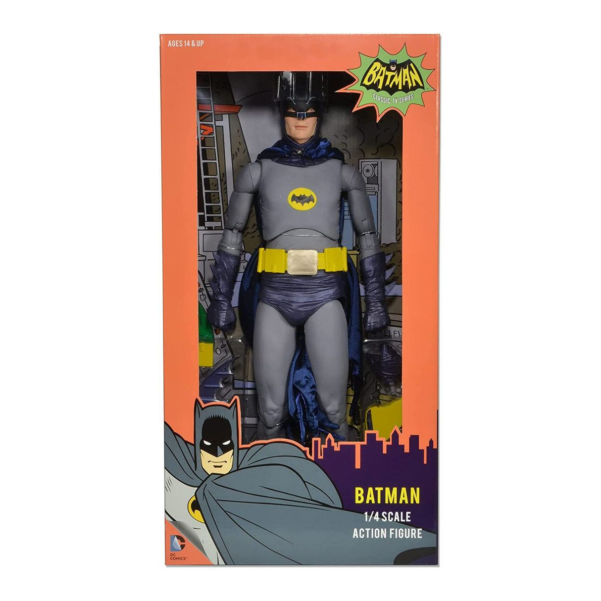 Neca Batman Adam West 18-Inch 1/4 Scale Action Figure with Cartoon-Style Batcave