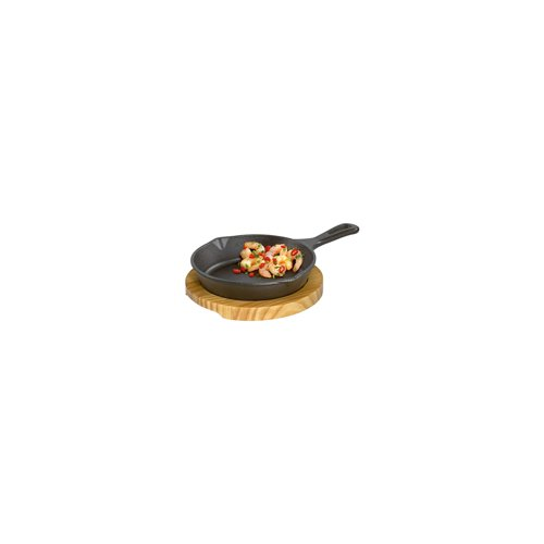 Küchenprofi Serving and Grilling Pan Round (Cast Iron) with Wooden Board