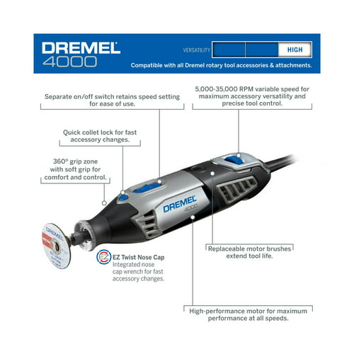 Dremel 4000 Variable-Speed Rotary Tool Kit Including Storage Case and Accessory
