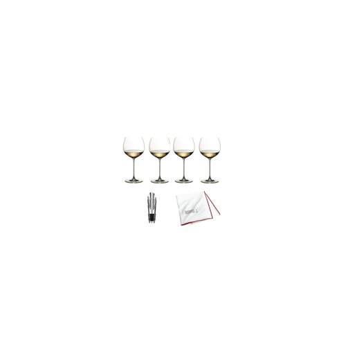 Riedel Veritas Chardonnay Glasses (4-pack) with Cloth and Wine Pourer