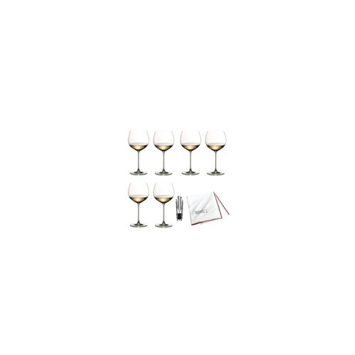 Riedel Veritas Chardonnay Glasses (6-Pack) with Cloth and Wine Pourer