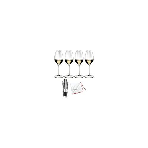 Riedel Performance Sauvignon Blanc Glass (15 oz, 4-Pack) with Wine Pourer Bundle