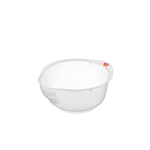 Inomata 9.5-inch Rice Washing Bowl with Side and Bottom Drainers (Clear)