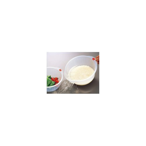 Inomata 9.5-inch Rice Washing Bowl with Side and Bottom Drainers (Clear)