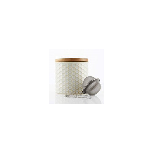 Chantal Ceramic Tea Caddy Set w/ Bamboo Lid and Tea Ball Infuser (White)