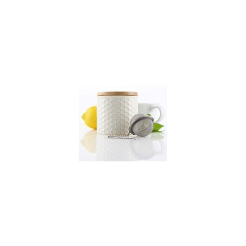 Chantal Ceramic Tea Caddy Set w/ Bamboo Lid and Tea Ball Infuser (White)