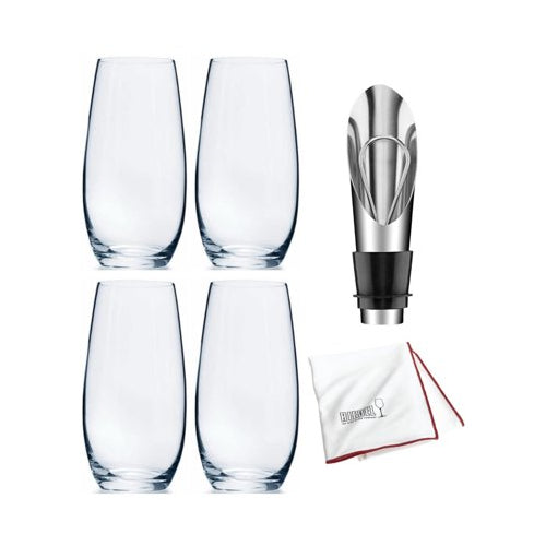 Riedel O Stemless Champagne Glass (4-Pack) with Wine Pourer and Polishing Cloth