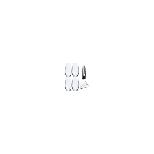 Riedel O Stemless Champagne Glass (4-Pack) with Wine Pourer and Polishing Cloth