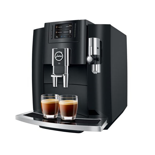 Jura E8 5th Gen Automatic Coffee Machine Piano Black with Milk Container Bundle