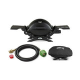 Weber Q1200 Liquid Propane Grill (Black) with Adapter Hose and Grill Cover