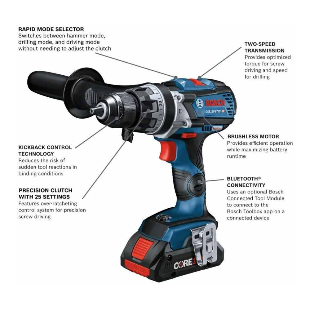 Bosch 18V Brushless Connected-Ready 1/2 Hammer Drill/Driver Kit with 2 Batteries