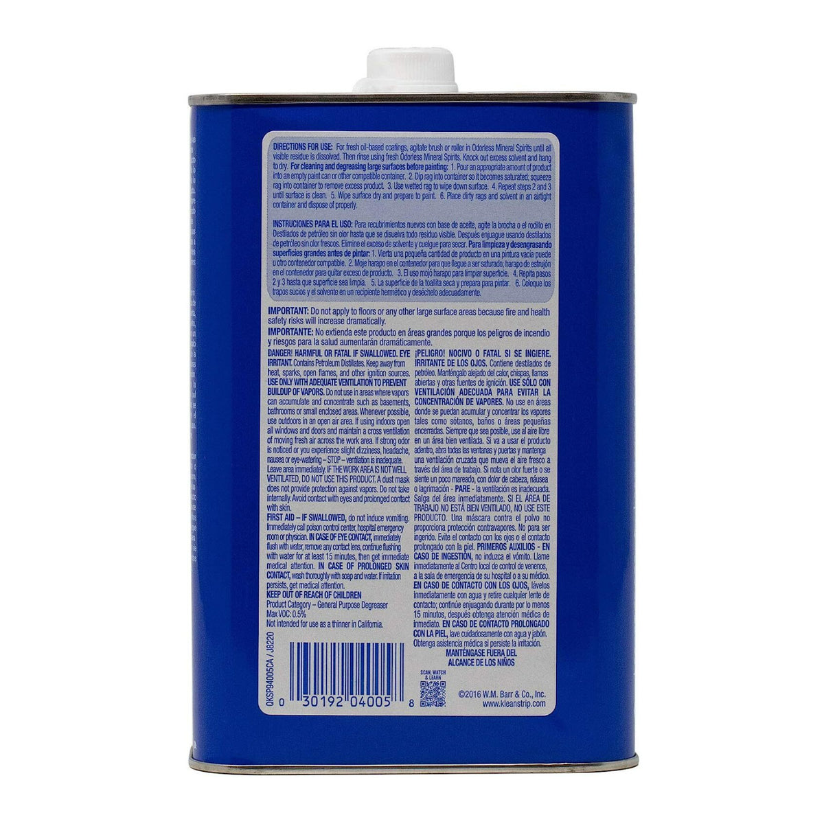 Klean-Strip QKSP94005CA 1 Quart Odorless Mineral Spirits for Interior Jobs