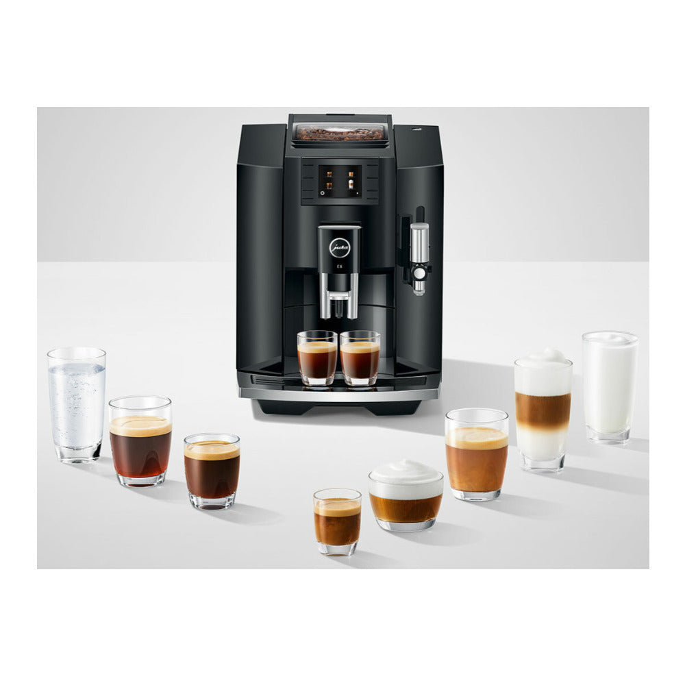 Jura E8 5th Gen Automatic Coffee Machine Piano Black with Milk Container Bundle