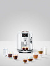 Jura E8 Automatic Espresso Machine (Piano White) w/ Milk Container and Filter