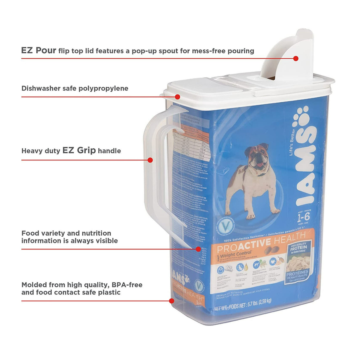 Buddeez Pet Food 8-Quart Bird Seed and Dog Food Storage Container with Handle