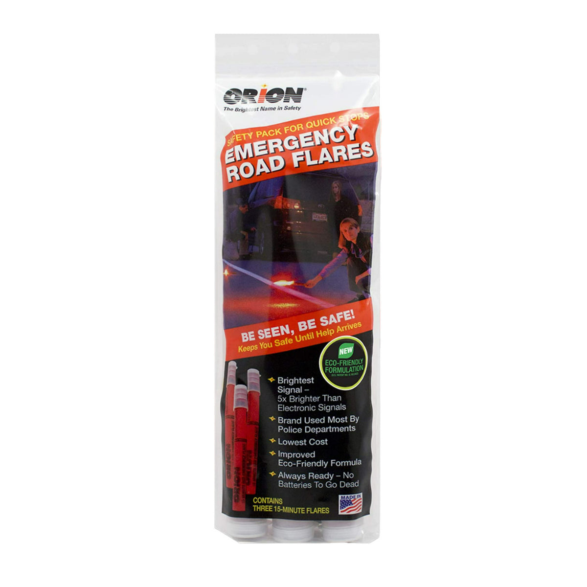 Orion Safety Non-Perchlorate Formula No Batteries Three 15-Minute Road Flares