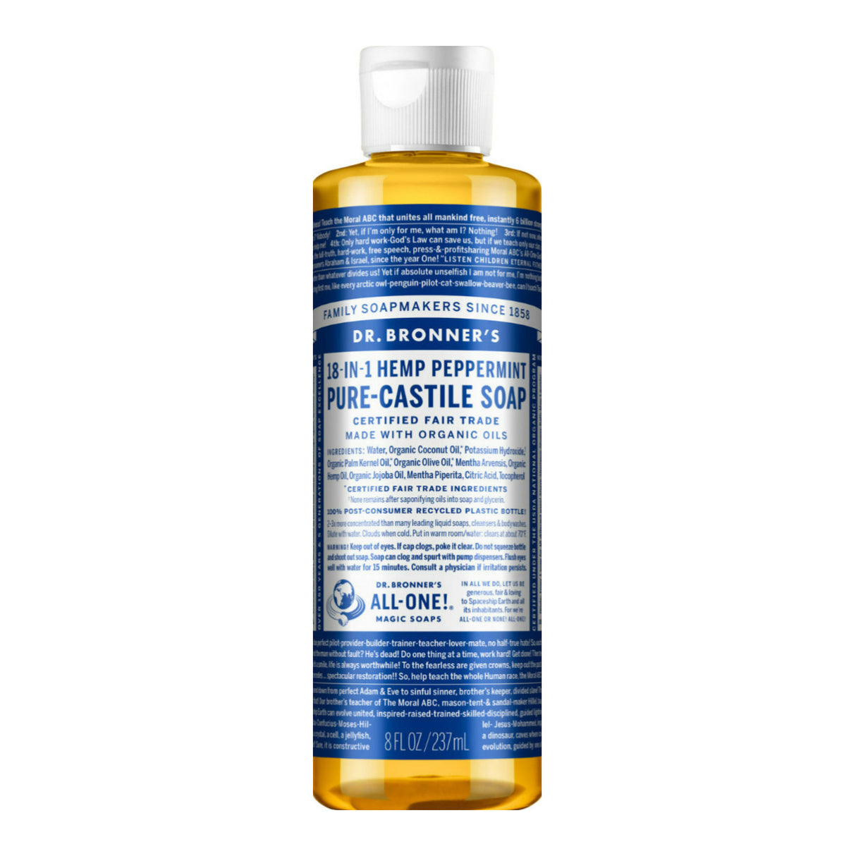 Dr. Bronners Organic 18-in-1 All-Purpose Peppermint Liquid Soap (8 Oz) (2-Pack)