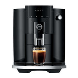 Jura E4 Coffee Machine (Piano Black) with Filter, Cleaning Tablets and Coffee