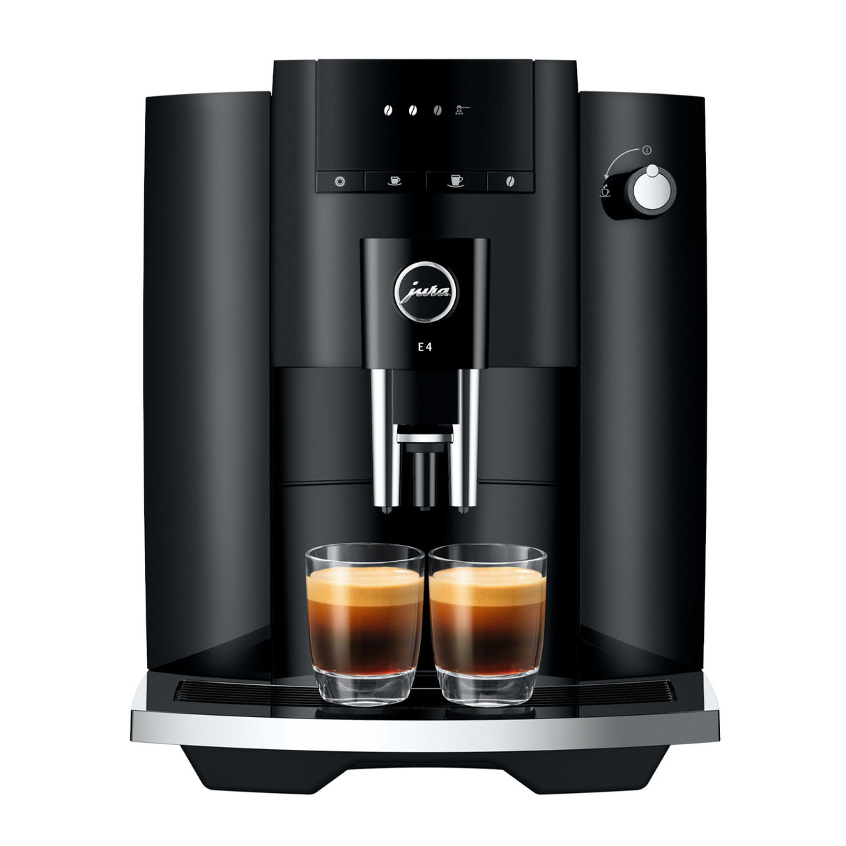 Jura E4 Coffee Machine (Piano Black) with Filter, Cleaning Tablets and Coffee