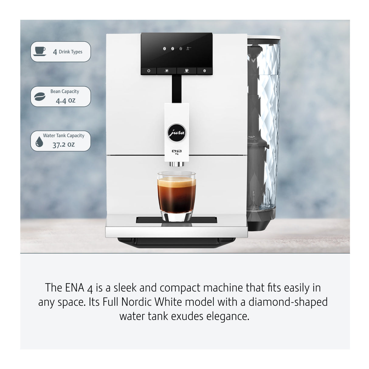 Jura ENA 4 Espresso Machine (Nordic White) with Water Filter, Cleaning Tablets and Whole Bean Coffee