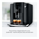 Jura E4 Coffee Machine (Piano Black) with Filter, Cleaning Tablets and Coffee