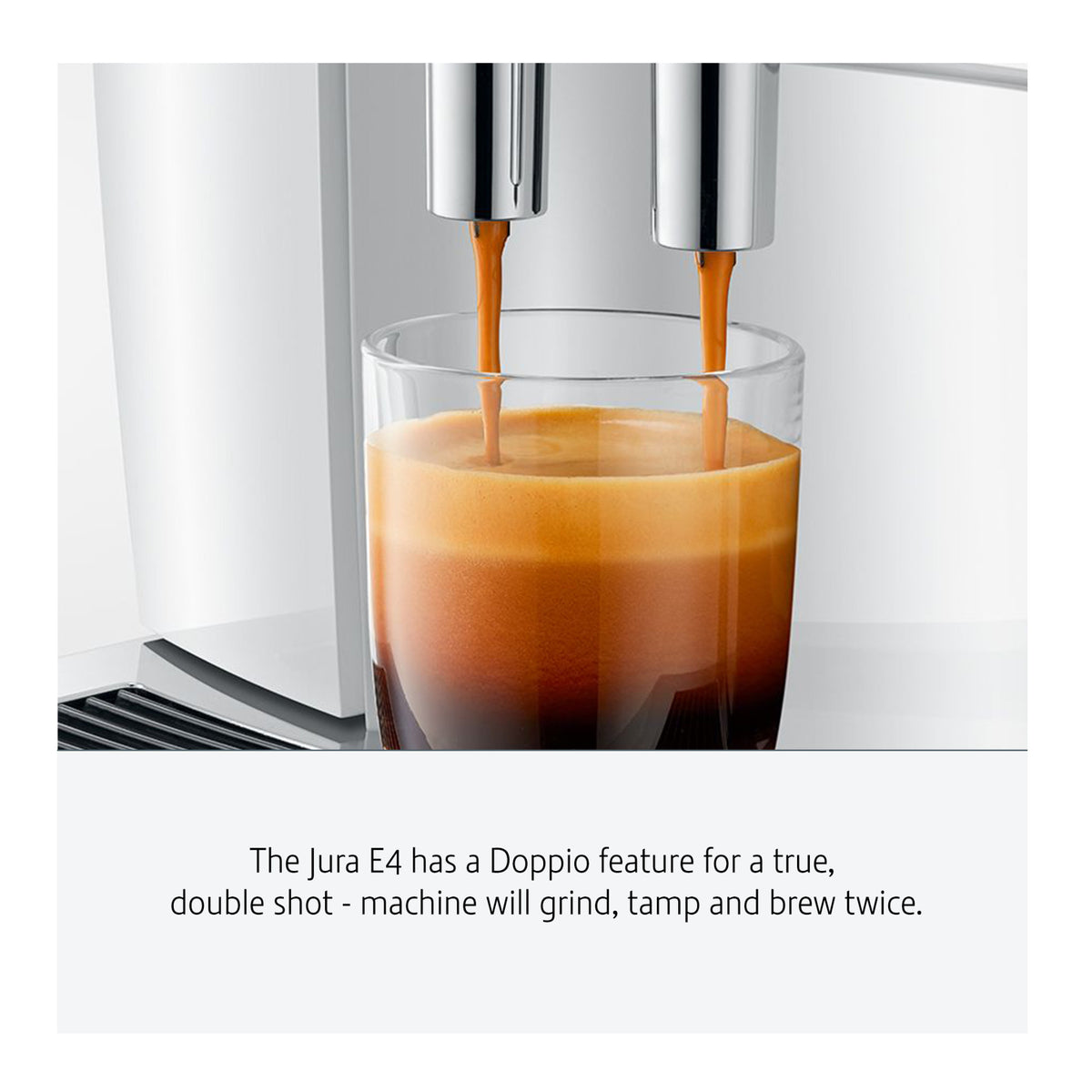 Jura E4 Coffee Machine (Piano White) with Filter, Cleaning Tablets and Coffee