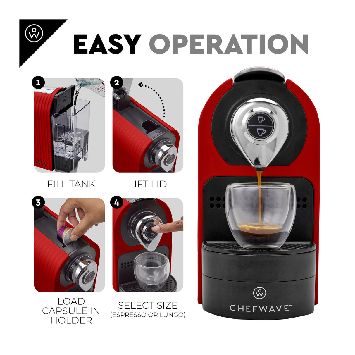 ChefWave Kava Espresso Machine - Premium Coffee Maker w/Coffee Capsules 30-Pack