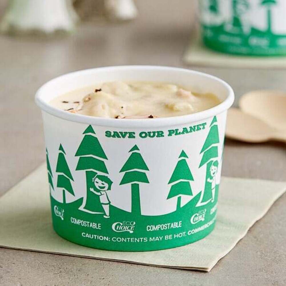 EcoChoice Compostable Paper Food Cup with Tree Design 8 oz. - 25/Pack (Open Box)