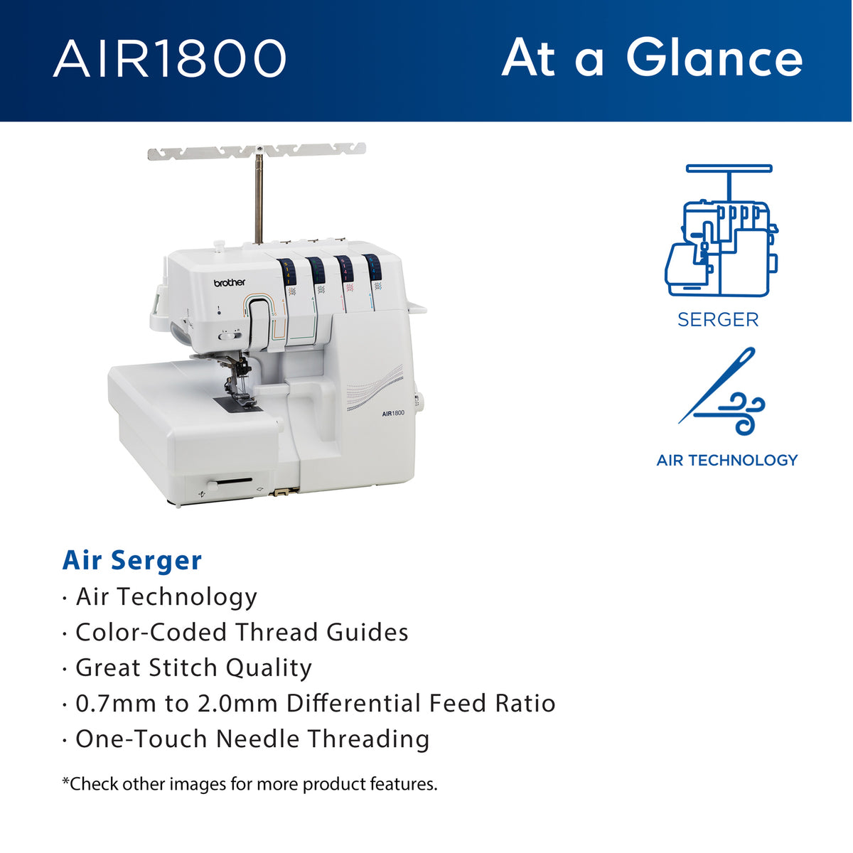Brother AIR1800 Air Serger Sewing Machine with Air Threading Technology