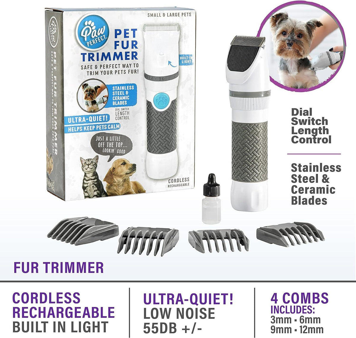 Bell+Howell PawPerfect Pet Fur and Hair Trimmer Dog Hair Clippers with Blades