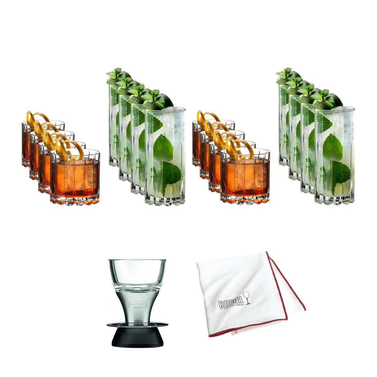 Riedel Drink Specific Glassware Rocks and Highball Set of 16 w/Aerator and Cloth