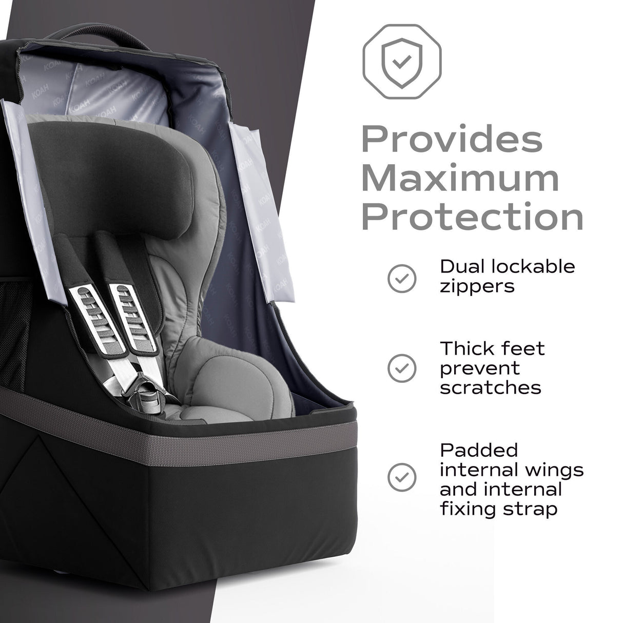 Koah Car Seat Backpack for Air Travel - Portable and Waterproof Design (Black)