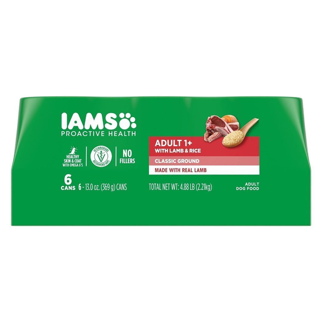 IAMS PROACTIVE HEALTH Adult Wet Dog Food Lamb and Whole Grain Rice 13oz, 6 Cans
