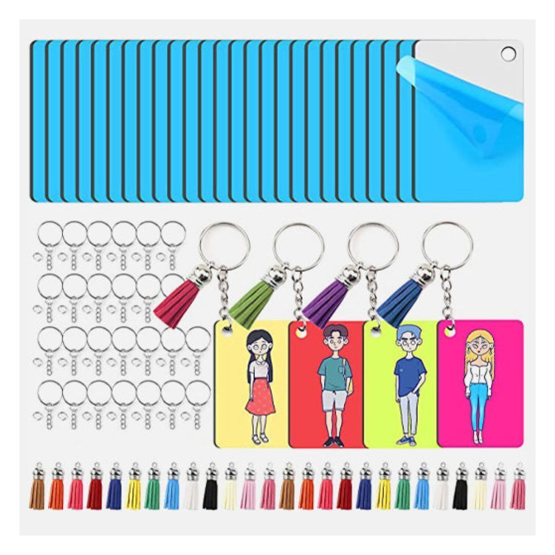 HTVRONT Sublimation Rectangle Keychain Blanks Bulk with Blue Protective Film (120Pcs)