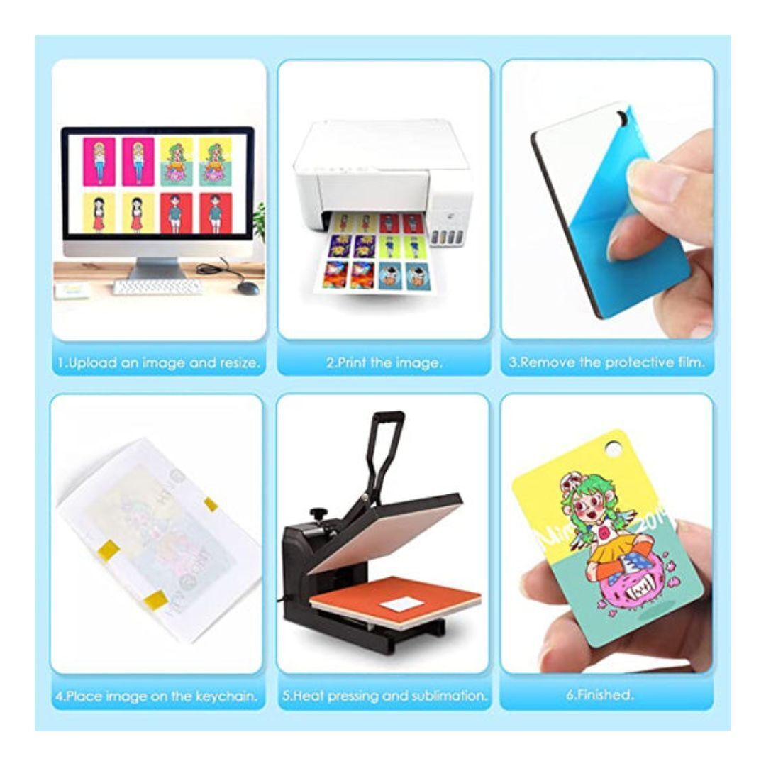 HTVRONT Sublimation Rectangle Keychain Blanks Bulk with Blue Protective Film (120Pcs)