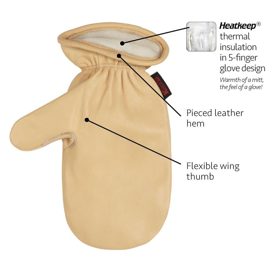Kinco Lined Cowhide Leather Cold Weather Mittens, signature Heatkeep