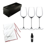 Riedel Supperleggero Riesling Wine Glass (3) with Cloth, and Pourer with Stopper