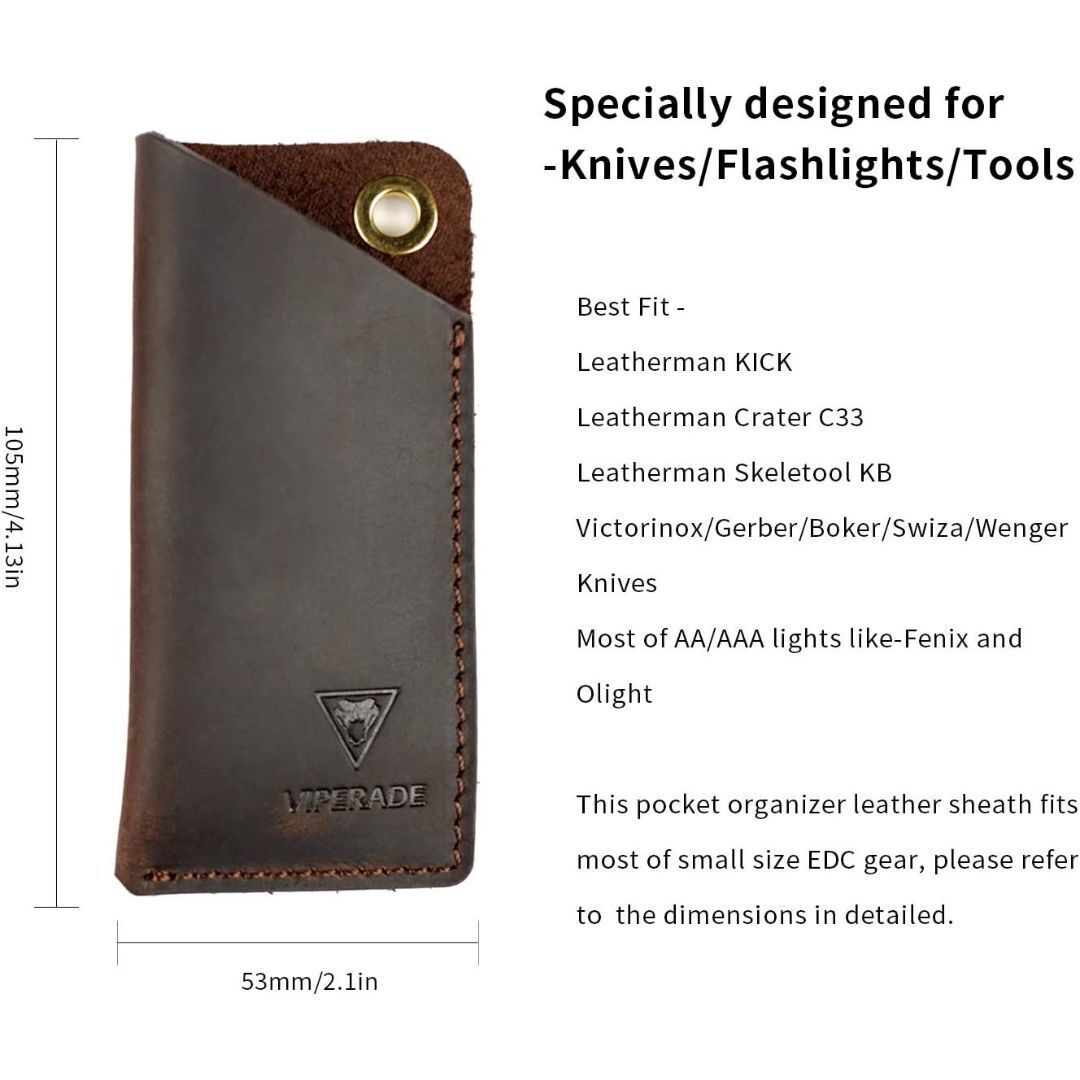 VIPERADE PJ11 Leather EDC Pocket Slip for Folding Knife, Mini Knife/Flashlight/Multitool