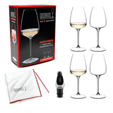 Riedel Grape White Wine or Spritz Glass (Set of 4) with Cloth and Wine Pourer