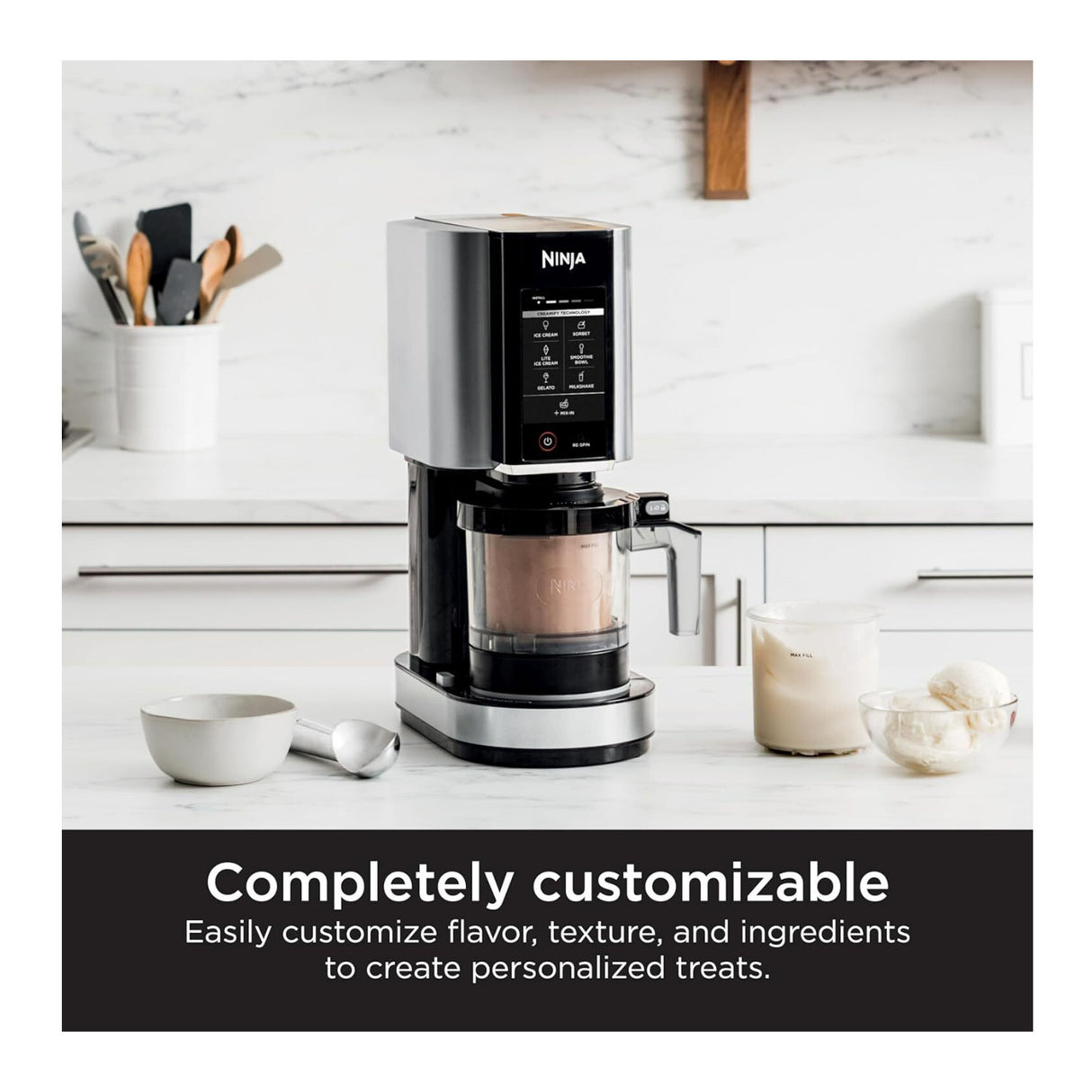 Ninja CN301CO CREAMi Ice Cream Maker for Gelato, Mix-ins, with Pint Containers and Lids (Silver)