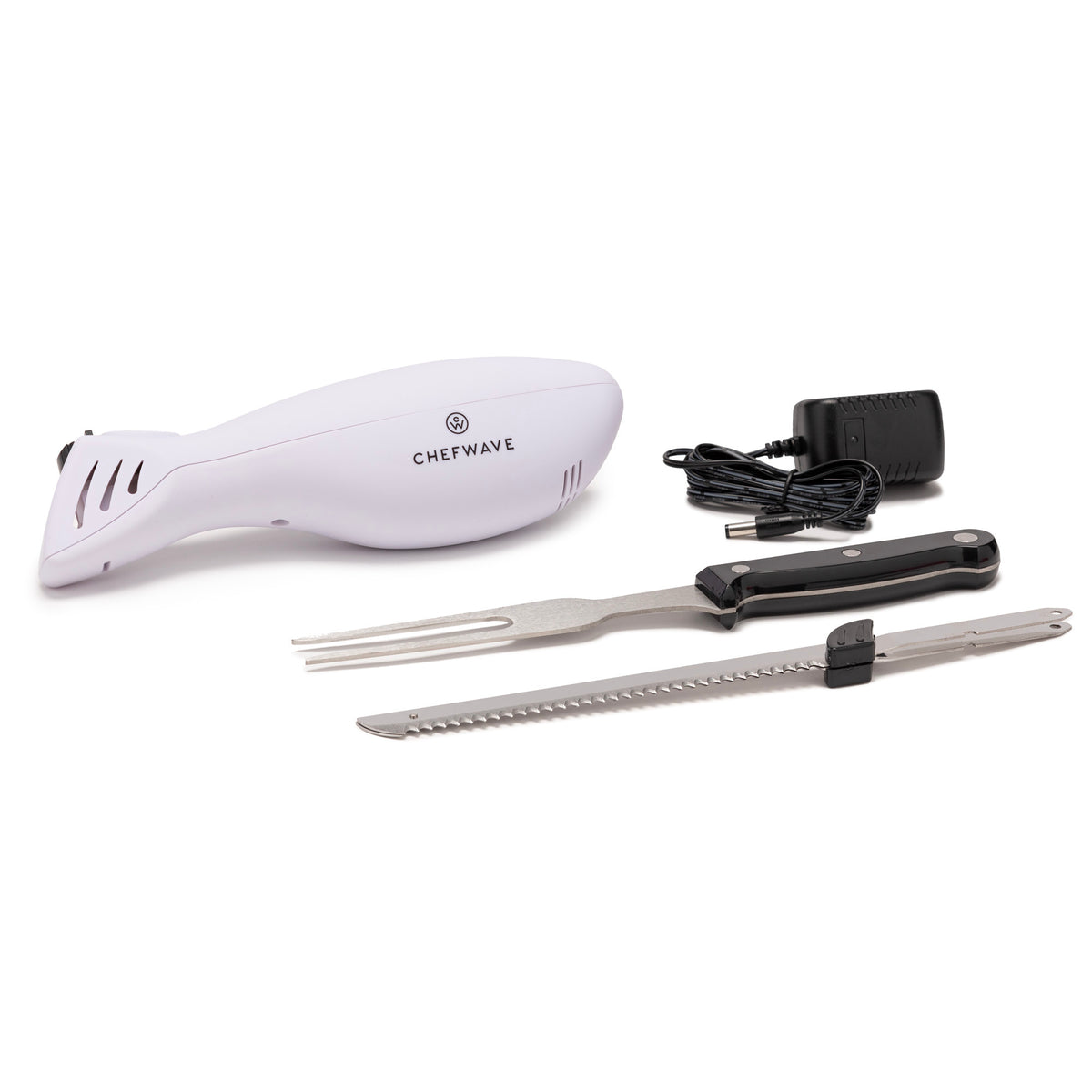 Rechargeable Electric Knife with 2 Serrated Blades and Safety Lock (White)