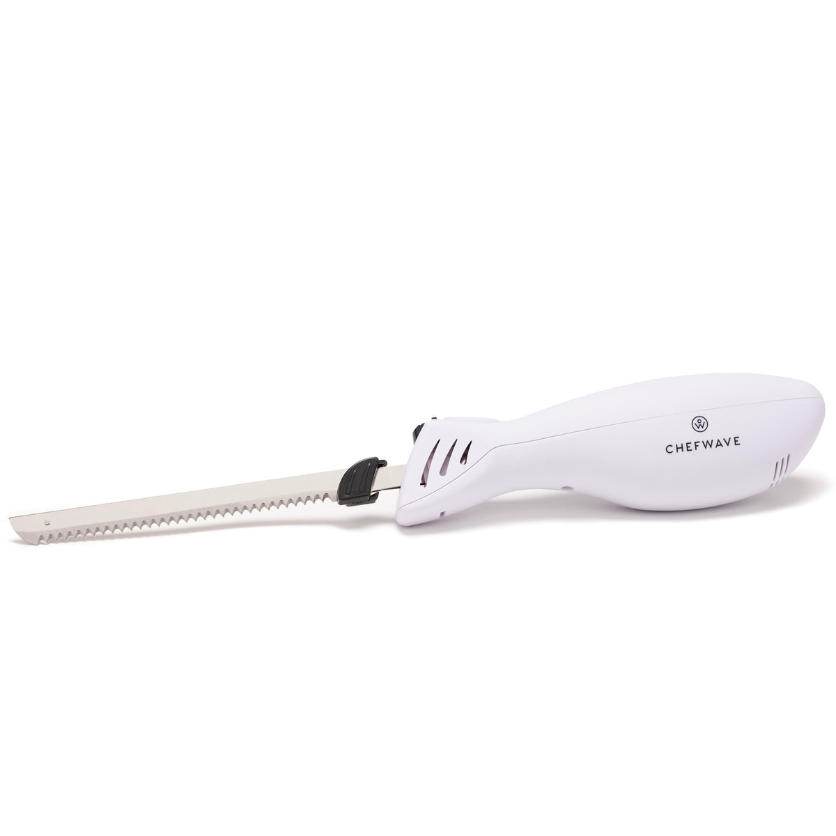 Rechargeable Electric Knife with 2 Serrated Blades and Safety Lock (White)