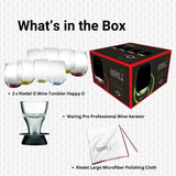 Riedel O Wine Tumbler Happy O (8-Pack) with Polishing Cloth and Wine Aerator