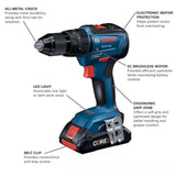 BOSCH GXL18V-240B22 18V 2-Tool Combo Kit with 1/2 In. Hammer Drill/Driver