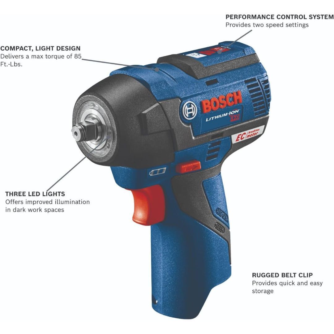 BOSCH PS82-02 12V Max EC Brushless 3/8 In. Impact Wrench Kit